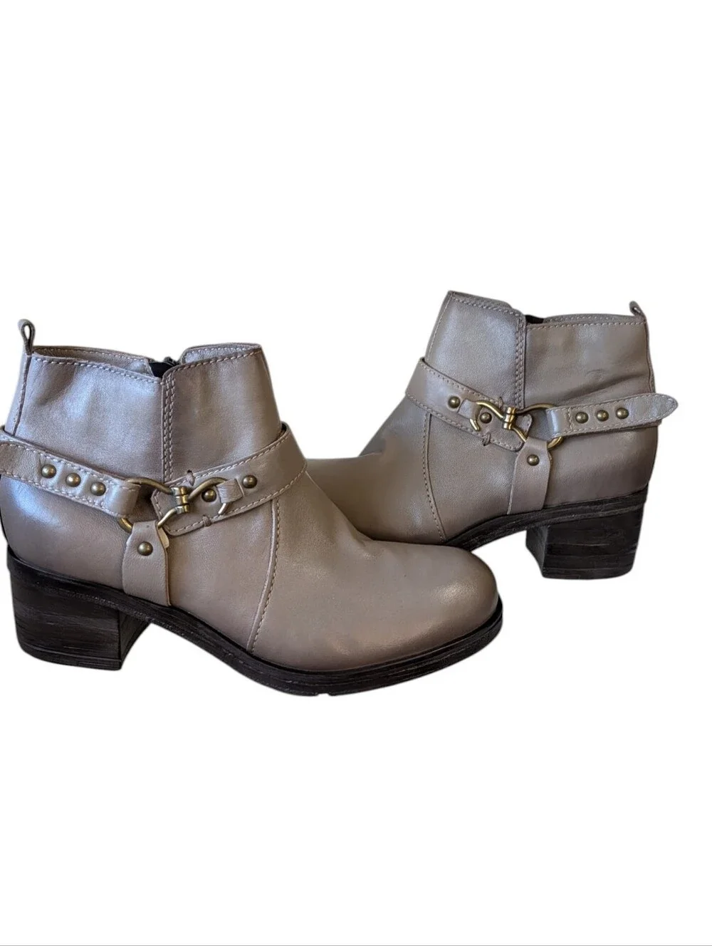 Miz Mooz Sydni Moto-inspired leather ankle boot In Taupe .Size EU 42/ US 10.5-11